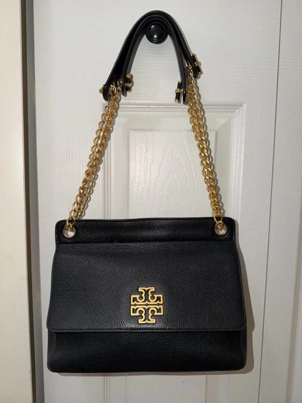 Tory Burch Britten Black Leather Flap Convertible Shoulder Bag/Crossbody Bag - Picture 2 of 8